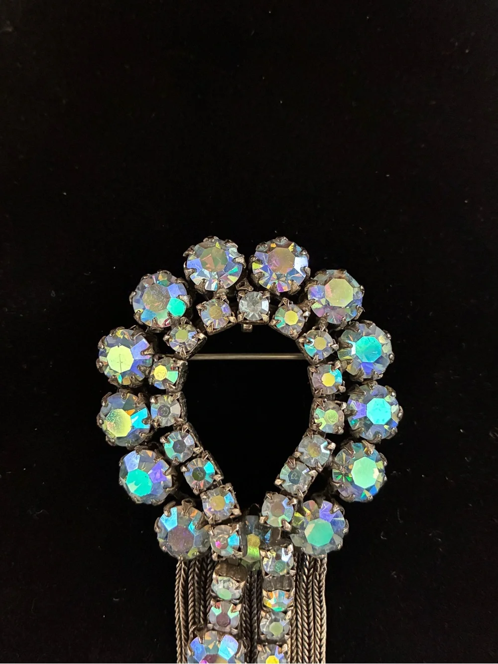 Vendome Rare Aurora Crystal Fringe Brooch or Pendant - Iridescent Blues